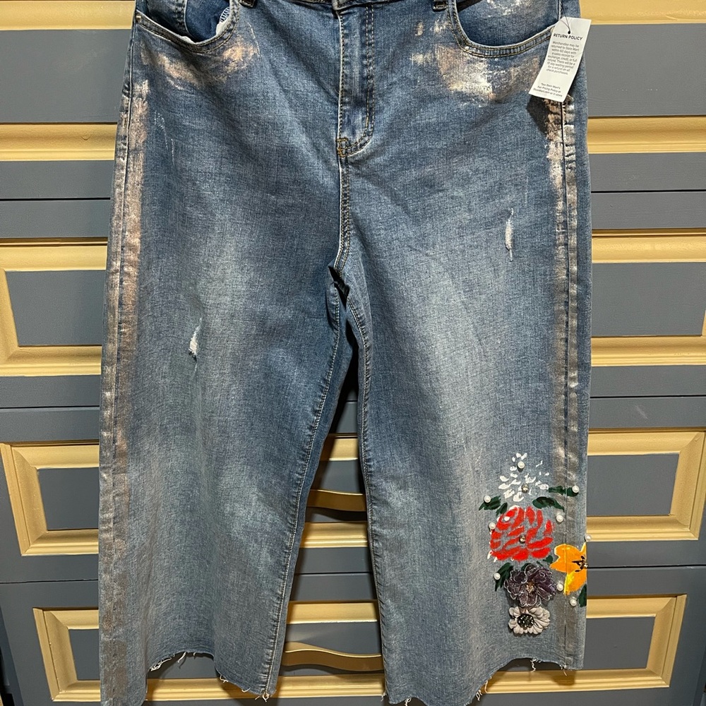 Embellished hand painted jeans